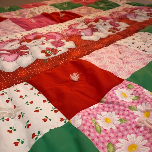 VTG Patchwork Lap Quilt Baby Crib Blanket Kittens Cats Heart Tie Grannycore Gift - Picture 7 of 16